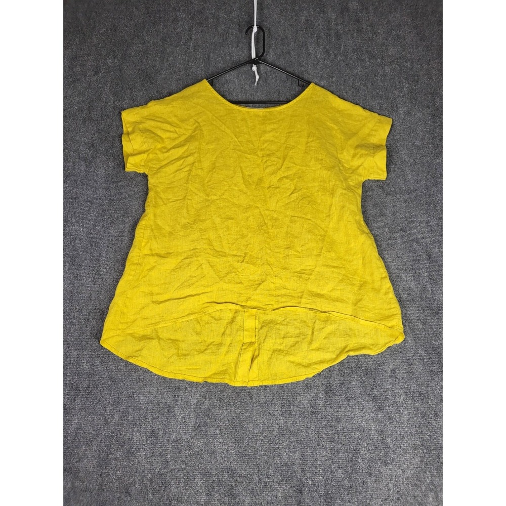 Terzo Millennio Linen Button Back Top Italian Yellow Womens Sz L Cottagecore‎